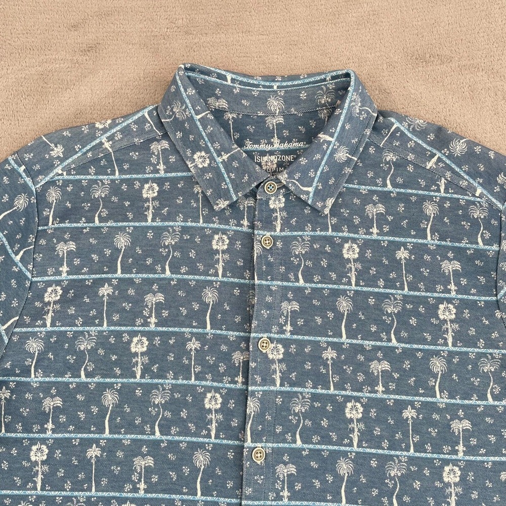 Tommy Bahama Camp Shirt Men Large‎ Breezeway Palms Blue Allure IslandZone NWOT